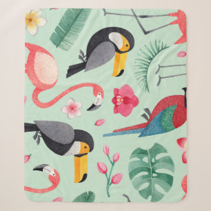 Tropical birds, flowers, watercolor pattern. sherpa blanket