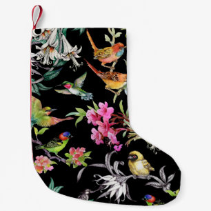 Tropical Birds Flowers: Watercolor Pattern Small Christmas Stocking