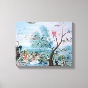 Tropical birds in a landscape canvas print