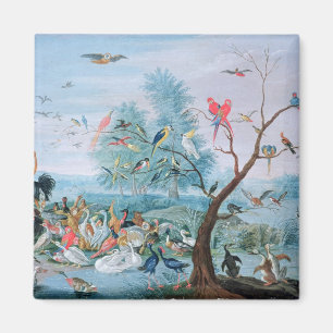 Tropical birds in a landscape magnet