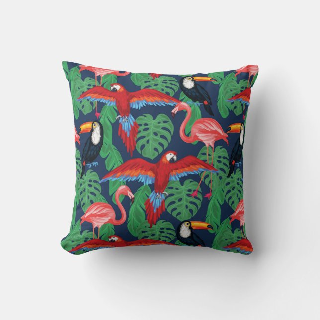 Tropical Birds In Bright Colours Cushion (Front)
