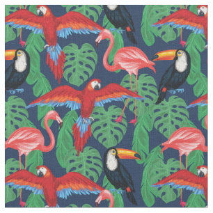 Tropical Birds In Bright Colours Fabric