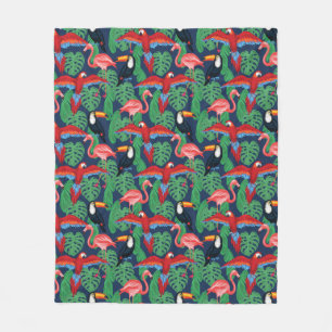 Tropical Birds In Bright Colours Fleece Blanket