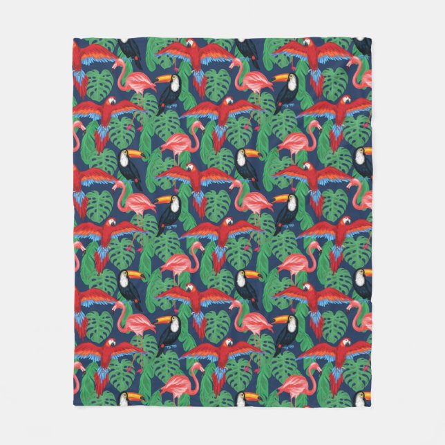 Tropical Birds In Bright Colours Fleece Blanket (Front)