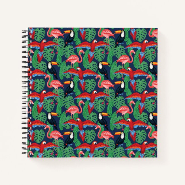Tropical Birds In Bright Colours Notebook (Front)