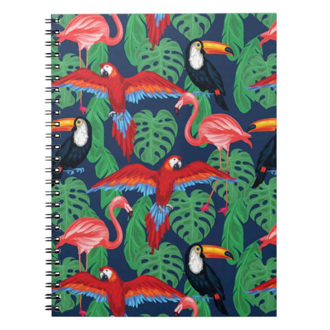 Tropical Birds In Bright Colours Notebook (Front)