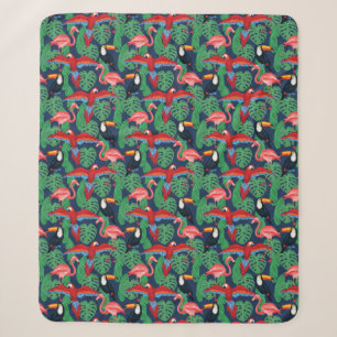 Tropical Birds In Bright Colours Sherpa Blanket