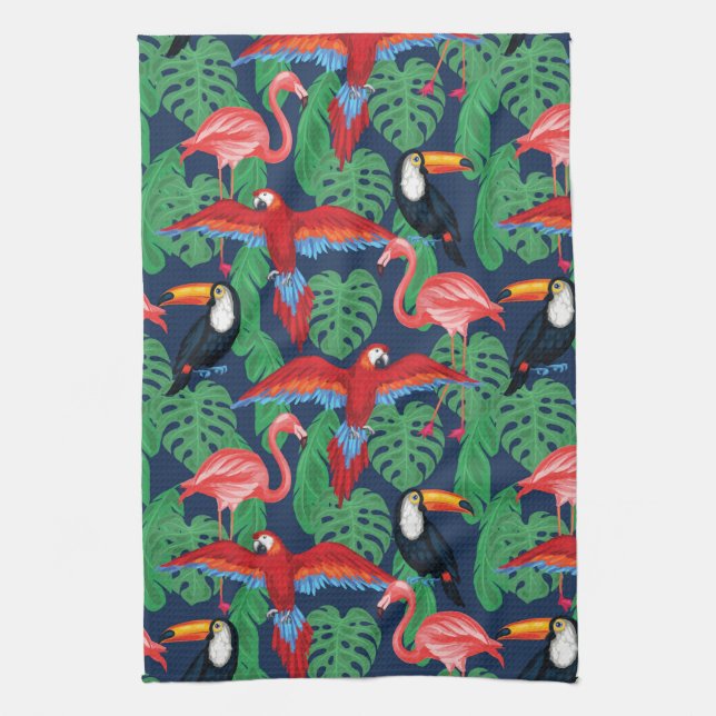 Tropical Birds In Bright Colours Tea Towel (Vertical)