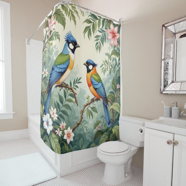 Tropical Birds in the Jungle Shower Curtain (In Situ)