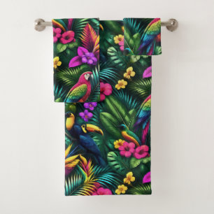 Tropical Birds Jungle Dreams Seamless Surface Patt Bath Towel Set