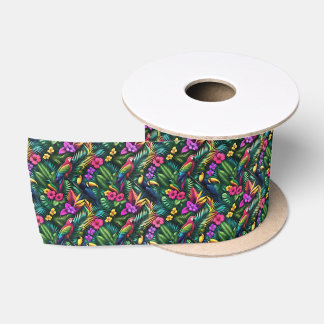 Tropical Birds Jungle Dreams Seamless Surface Patt Satin Ribbon