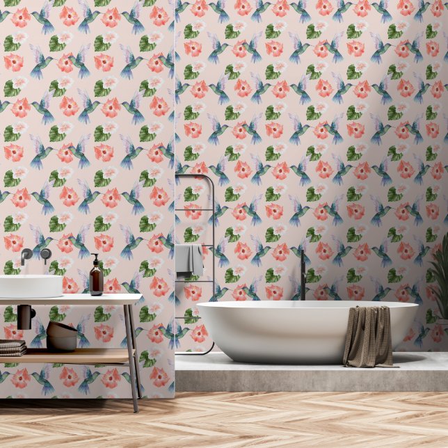 Tropical Birds, Leaves and Florals Wallpaper (Bathroom)