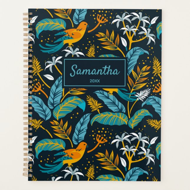 Tropical Birds & Nature Pattern, Yellow & Blue  Planner (Front)