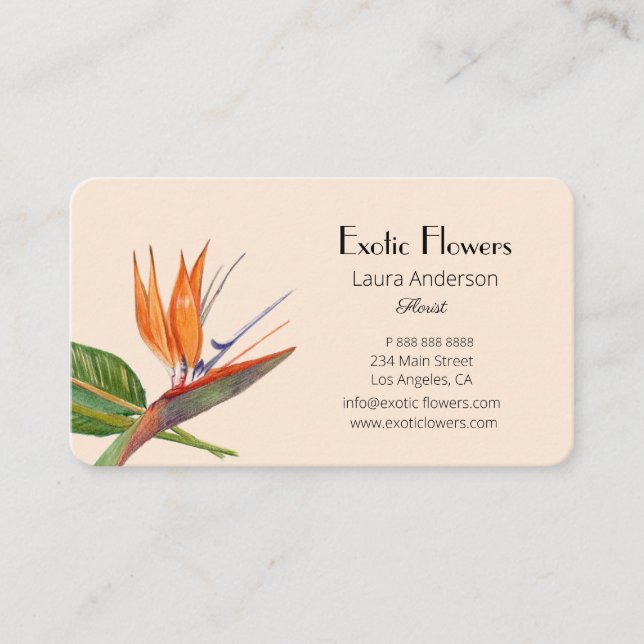 Tropical Birds of Paradise watercolor florist Business Card (Front)