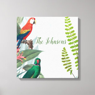 Tropical Birds Parrots & Foliage  Canvas Print
