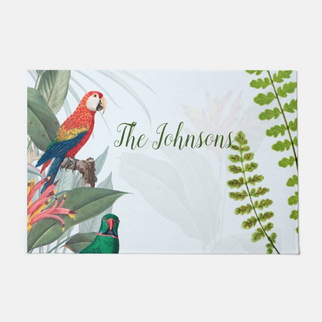 Tropical Birds Parrots & Foliage Doormat (Front)