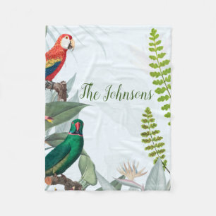 Tropical Birds Parrots & Foliage Fleece Blanket