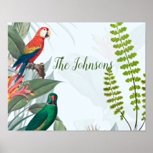 Tropical Birds Parrots & Foliage Poster
