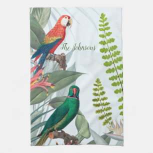 Tropical Birds Parrots & Foliage  Tea Towel