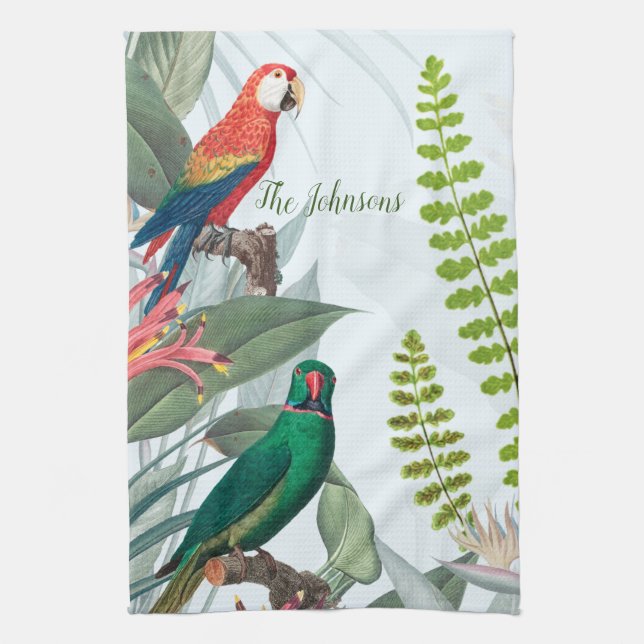 Tropical Birds Parrots & Foliage  Tea Towel (Vertical)