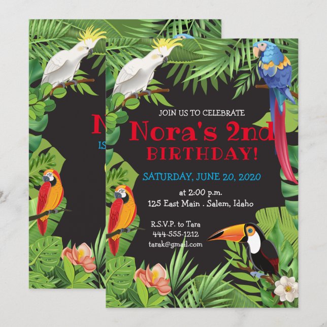 Tropical Birds Party Invitation (Front/Back)