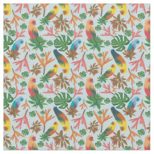 Tropical Birds Pastel Floral Pattern Fabric