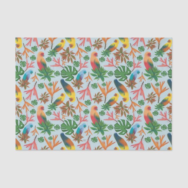 Tropical Birds Pastel Floral Pattern Tissue Paper (Front)