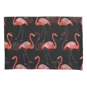 Tropical birds, pink flamingos, seamless pillowcase
