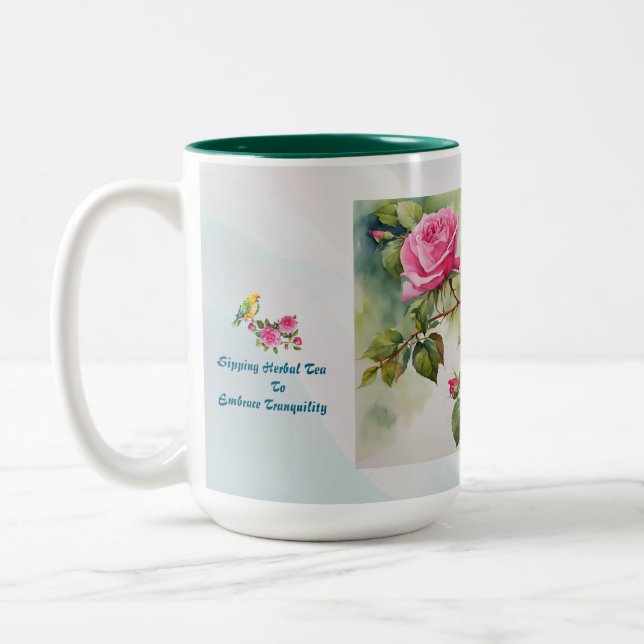 Tropical Birds & Roses 15oz Two-Tone Ceramic Mug   (Left)