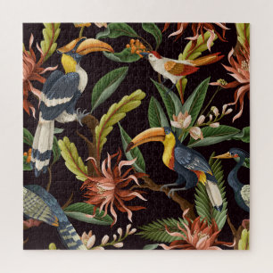 Tropical Birds: Vintage Leaves & Flowers Jigsaw Puzzle