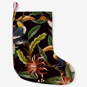 Tropical Birds: Vintage Leaves & Flowers Small Christmas Stocking