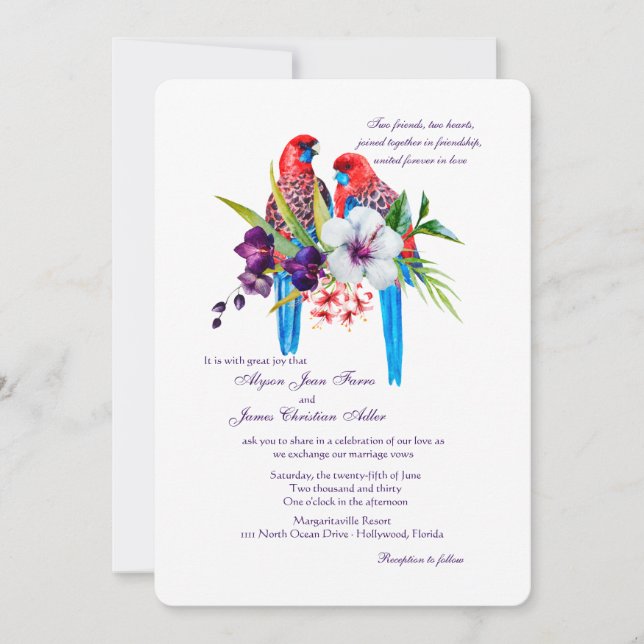 Tropical Birds Wedding Invitation (Front)