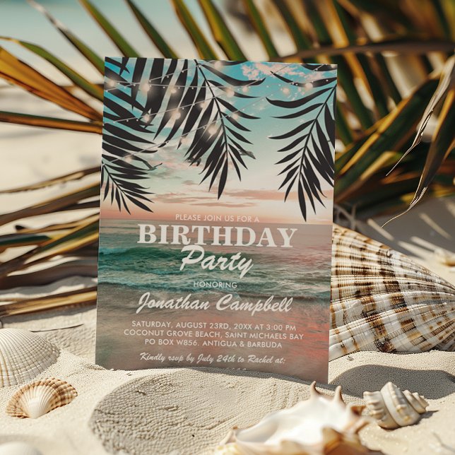 Tropical Birthday Beach Party | String of Lights Invitation (Creator Uploaded)