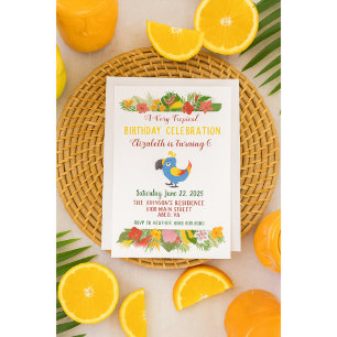Tropical Birthday Celebration Colourful Parrot Invitation