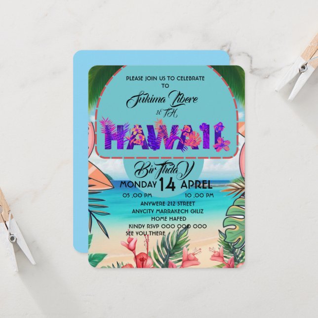 Tropical Birthday Invitation Hawaii Invitation (Front/Back In Situ)