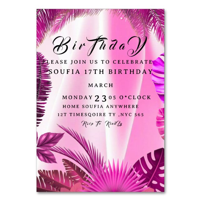 Tropical Birthday Invitation, Hawaiian Pineapple B Table Number (Front)