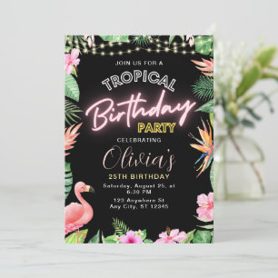Tropical Birthday Invitation, Neon Birthday Summer Invitation