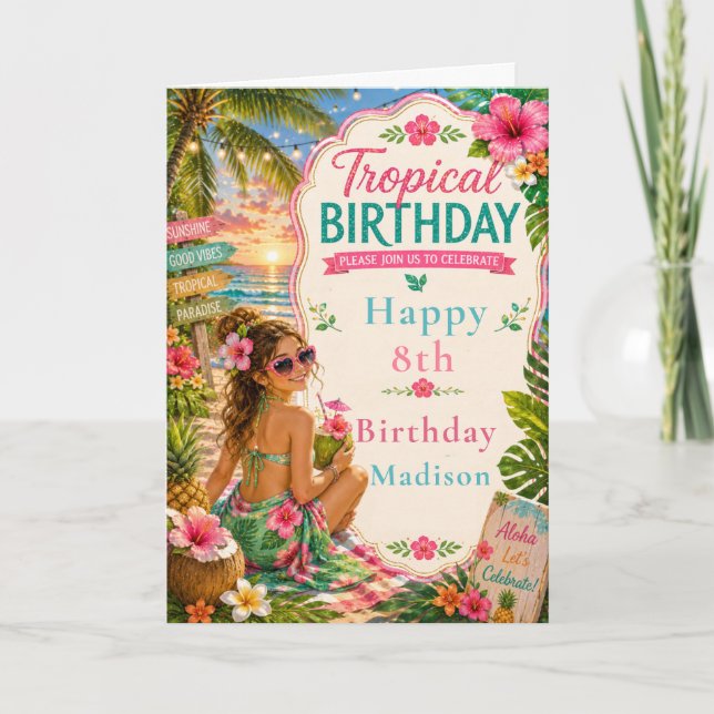 Tropical Birthday Party Card (Front)
