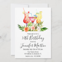 Tropical Birthday Party Cocktail Drinks Invitation
