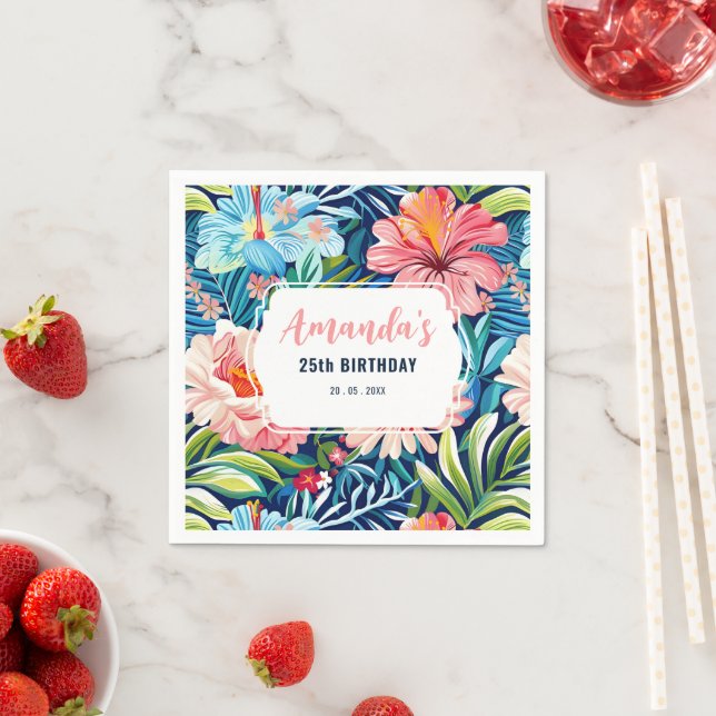 Tropical Birthday Party Floral Pattern Napkin (Insitu)