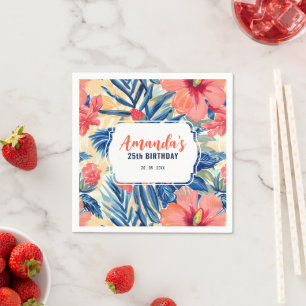 Tropical Birthday Party Hibiscus Floral Pattern Napkin