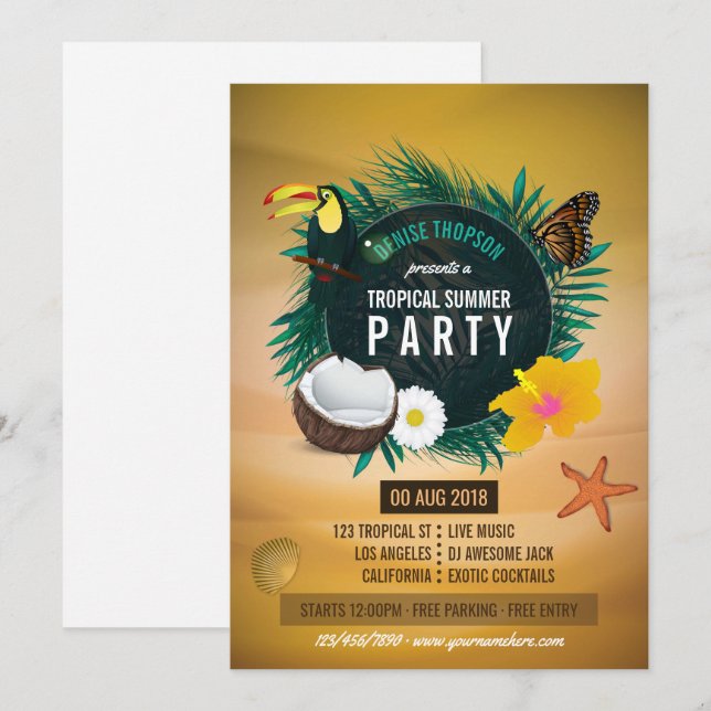 Tropical Birthday Party Invitation (Front/Back)