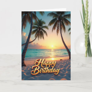 Tropical Birthday Sunset Palm Card