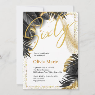 Tropical Black and Gold Sixty 60th Birthday  Invitation