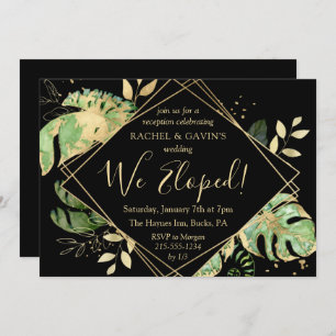 Tropical Black and Gold We Eloped Reception Invitation