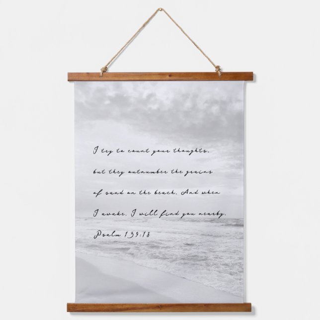 Tropical Black and White Beach Waves Psalm Bible  Hanging Tapestry (Front)