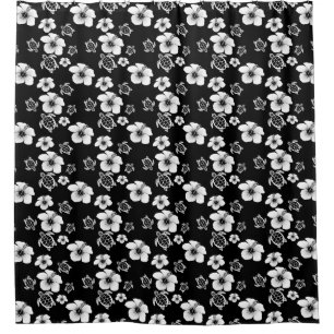 Tropical Black And White Hawaii Turtle Shower Curt Curtain