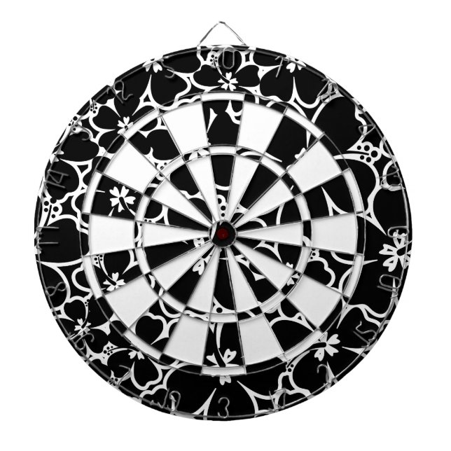 Tropical black and white hibiscus dartboard (Front)