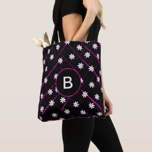 tropical black banana leaf and flowers botanical tote bag