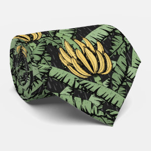 Tropical Black Banana Leaves and Yellow Bananas Tie